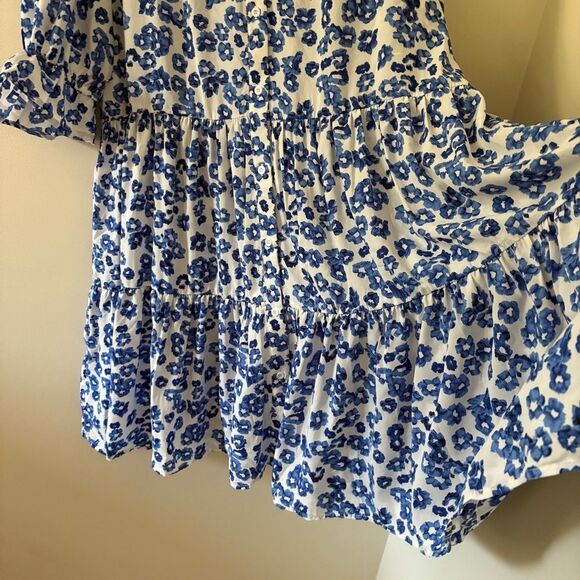 SHEIN Blue White Floral Layered Tiered Dress Women's XL great preworn condition - Picture 7 of 11